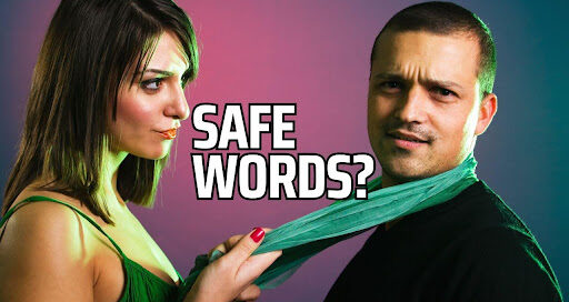 Woman holding a man by the neck in a consensual roleplay scenario, representing boundaries and power dynamics in adult chat