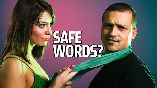 Woman holding a man by the neck in a consensual roleplay scenario, representing boundaries and power dynamics in adult chat