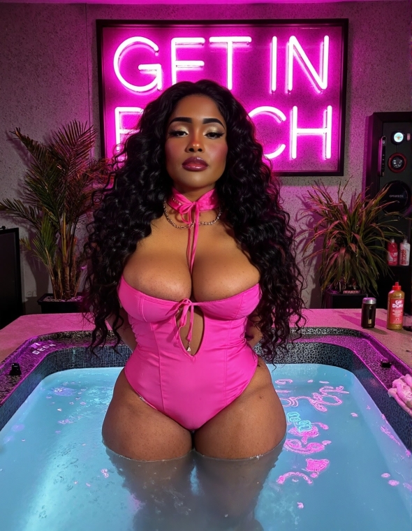 Baddie in the pink looking good in the pool