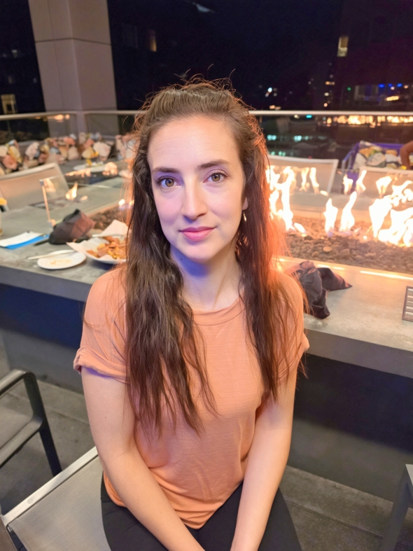 having food and drinks on a rooftop bar