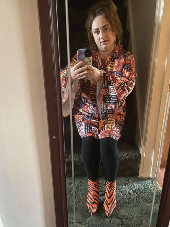 This dress is a Christmas present 2025 I am here sporting it in the mirror loving my new outfit 